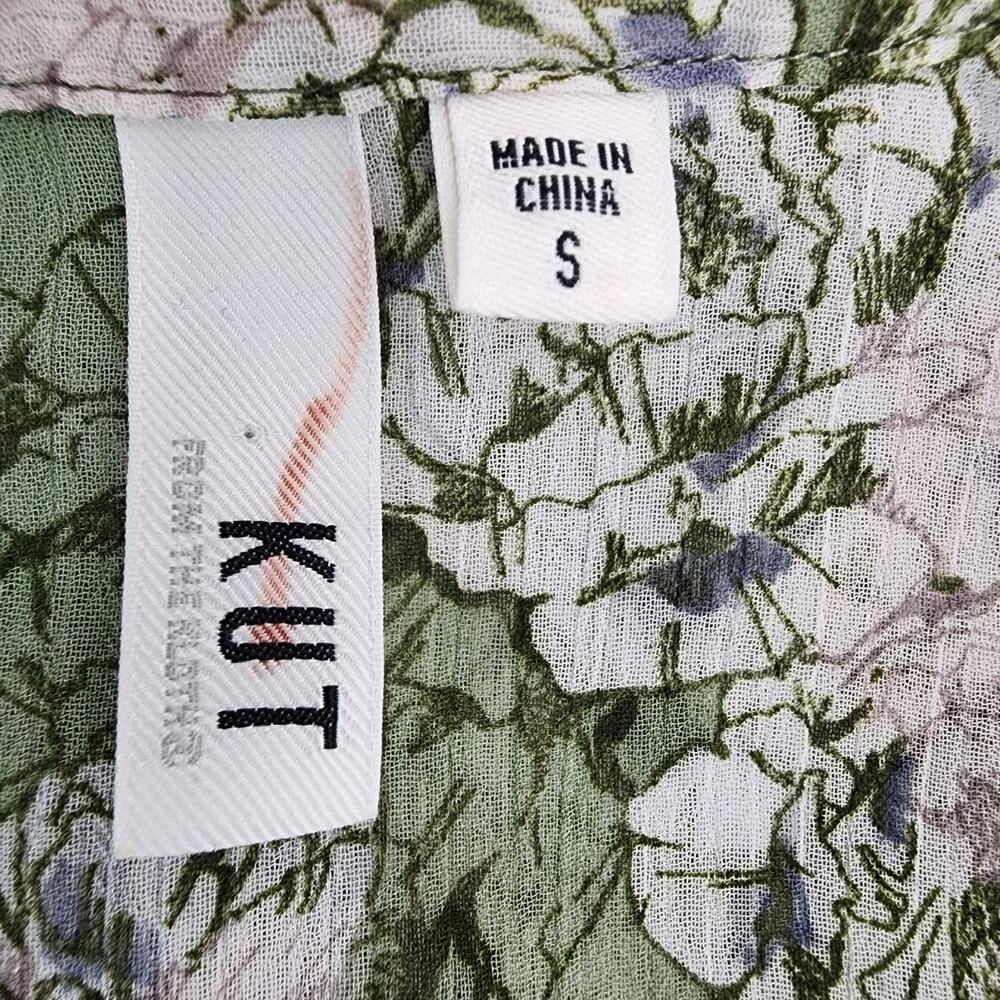 Kut from the Kloth Women's Jasmine Chiffon Button Up Shirt Green Floral Small - Picture 8 of 10